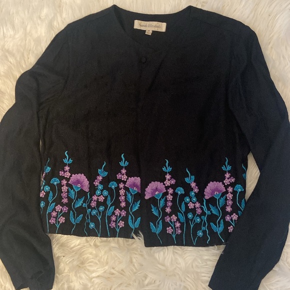 Vtg Sarah Elizabeth Black Teal Purple Embroidered Beaded Dress Jacket Set Sz 10 - Picture 8 of 11